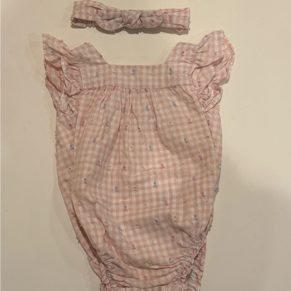 GAP Pink Checkered Romper with Headband
